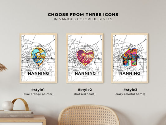 Nanning China maps with colorful icons