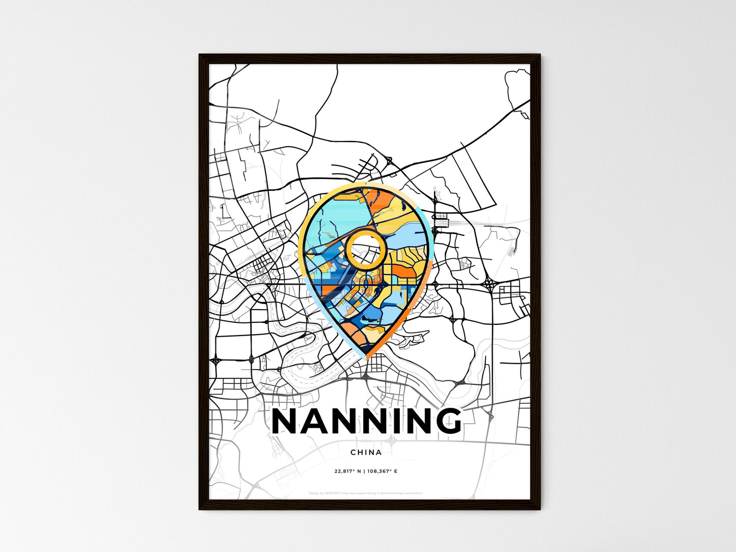 Nanning China wedding art map with pointer icon