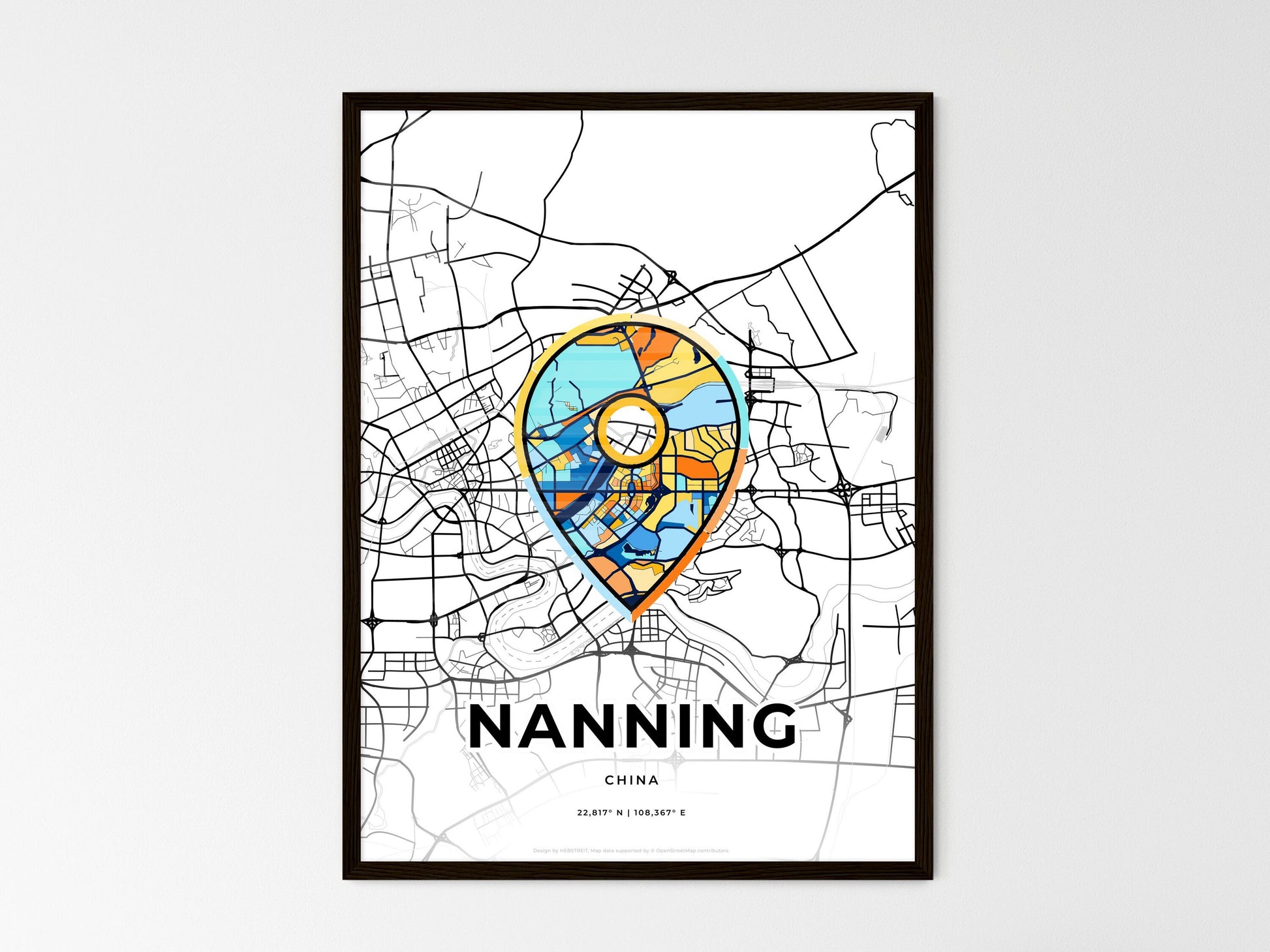 Nanning China wedding art map with pointer icon