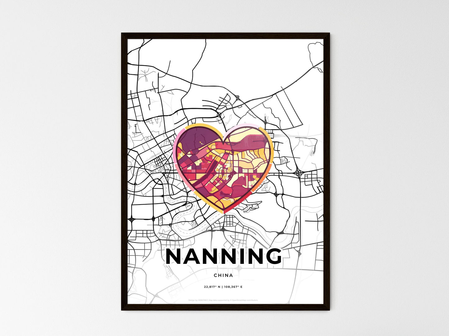 Nanning China wedding art map with heart icon