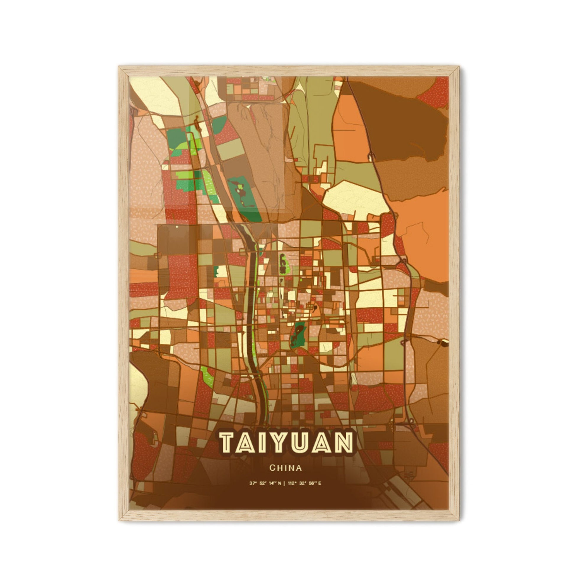 Colorful TAIYUAN CHINA Fine Art Map Farmhouse