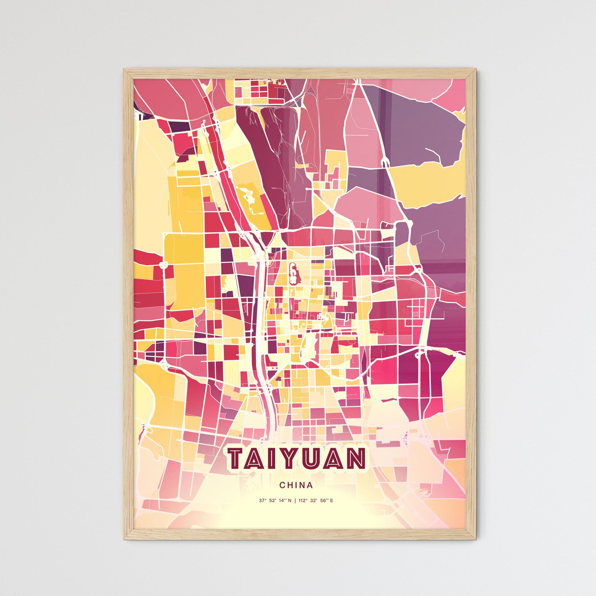 Colorful TAIYUAN CHINA Fine Art Map Hot Red