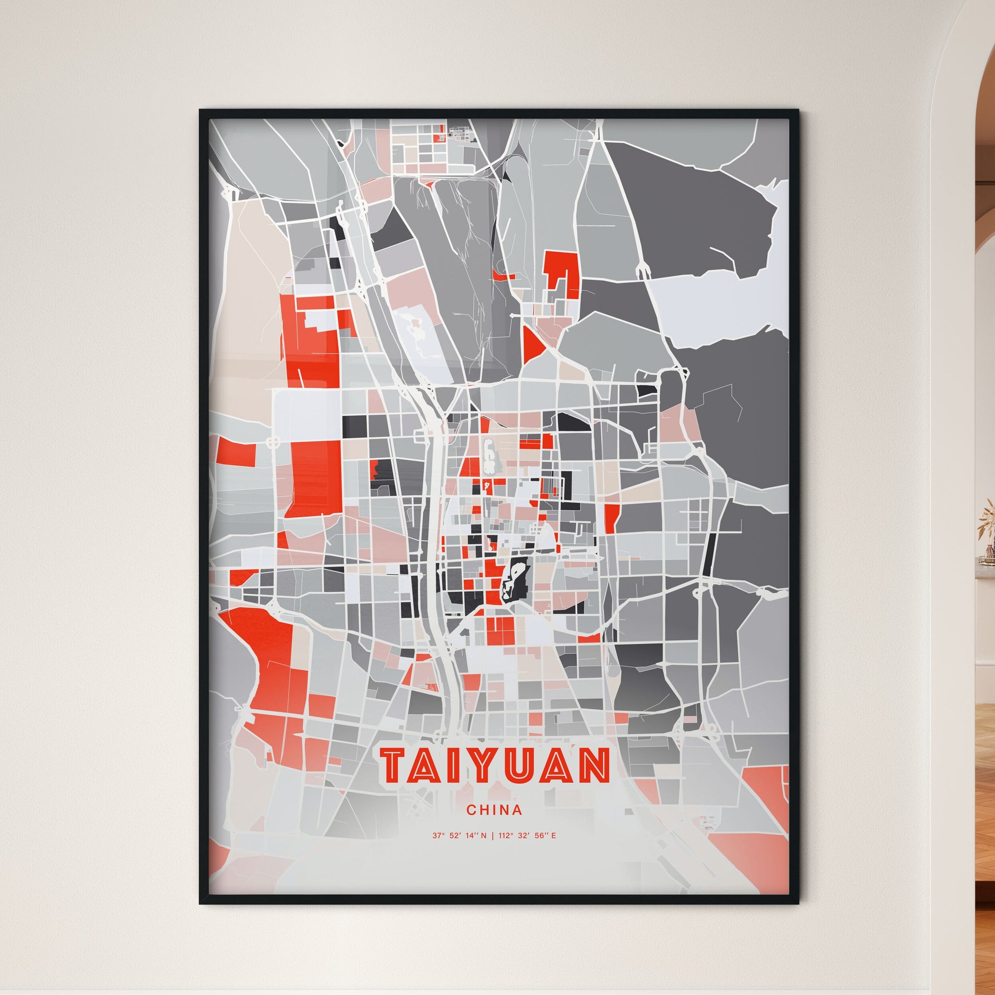 Colorful TAIYUAN CHINA Fine Art Map Modern