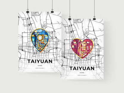 TAIYUAN CHINA minimal art map with a colorful icon.
