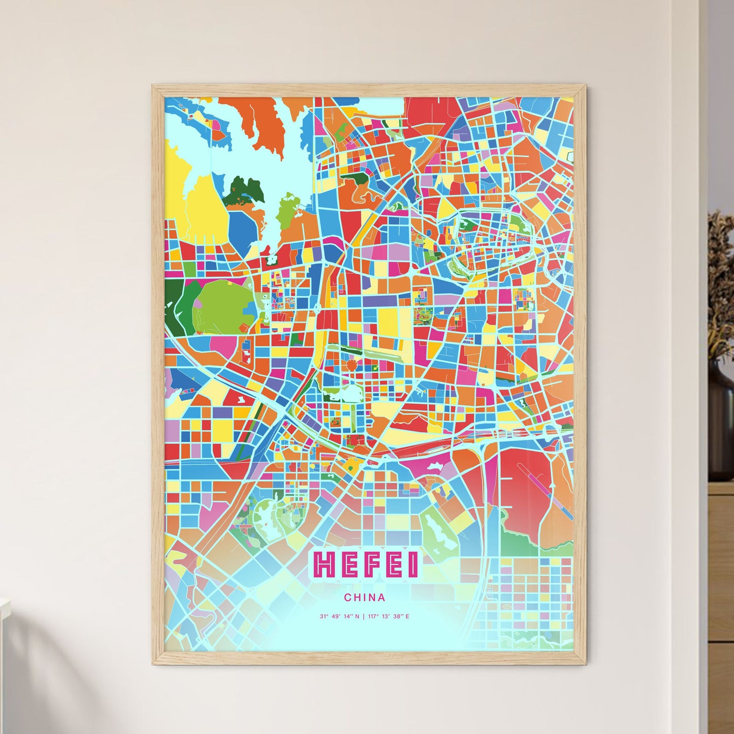 Colorful HEFEI CHINA Fine Art Map Crazy Colors