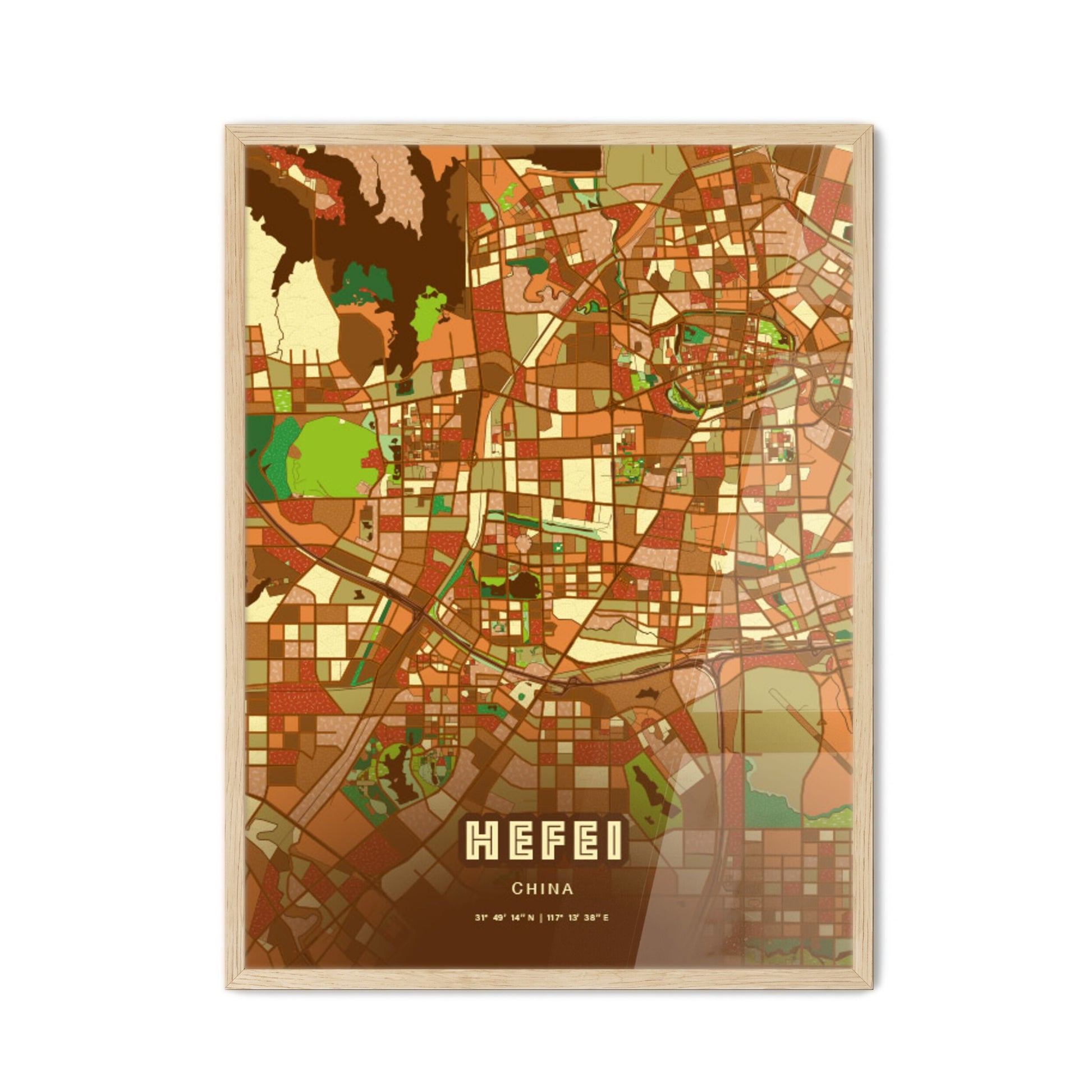 Colorful HEFEI CHINA Fine Art Map Farmhouse