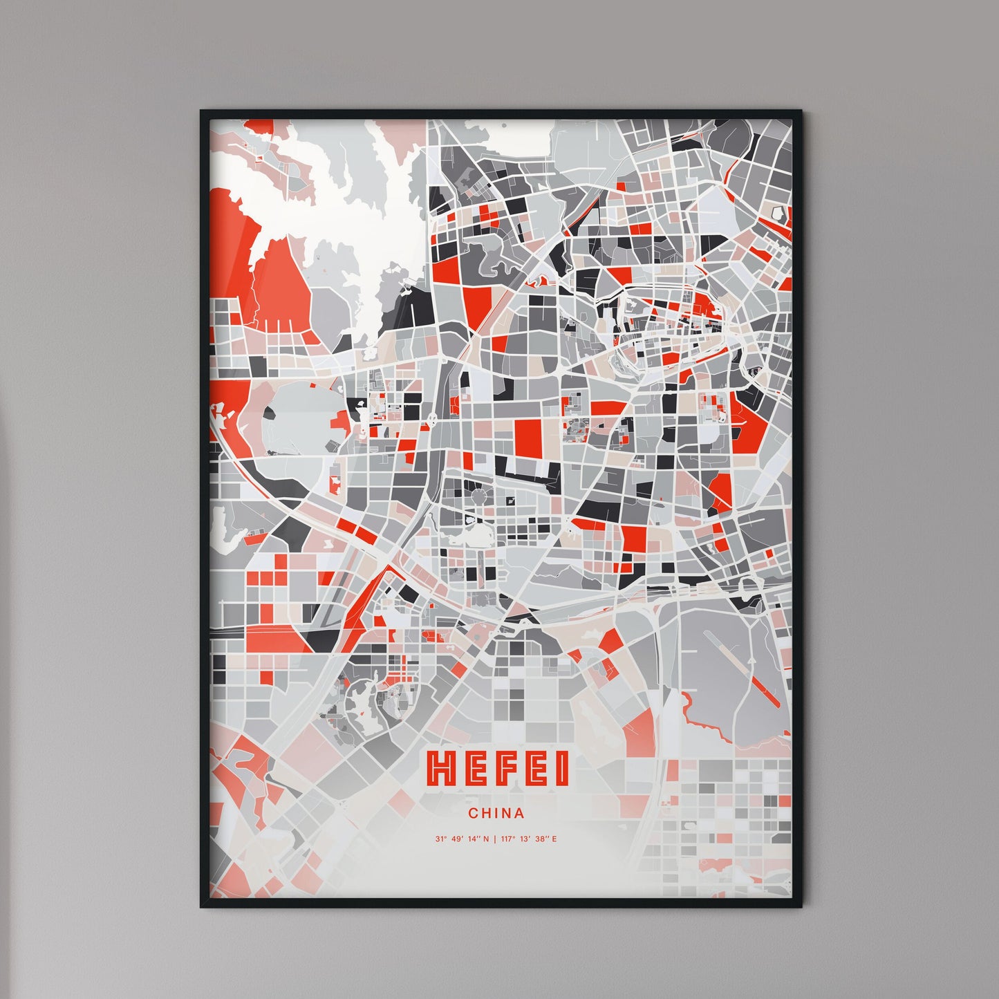 Colorful HEFEI CHINA Fine Art Map Modern