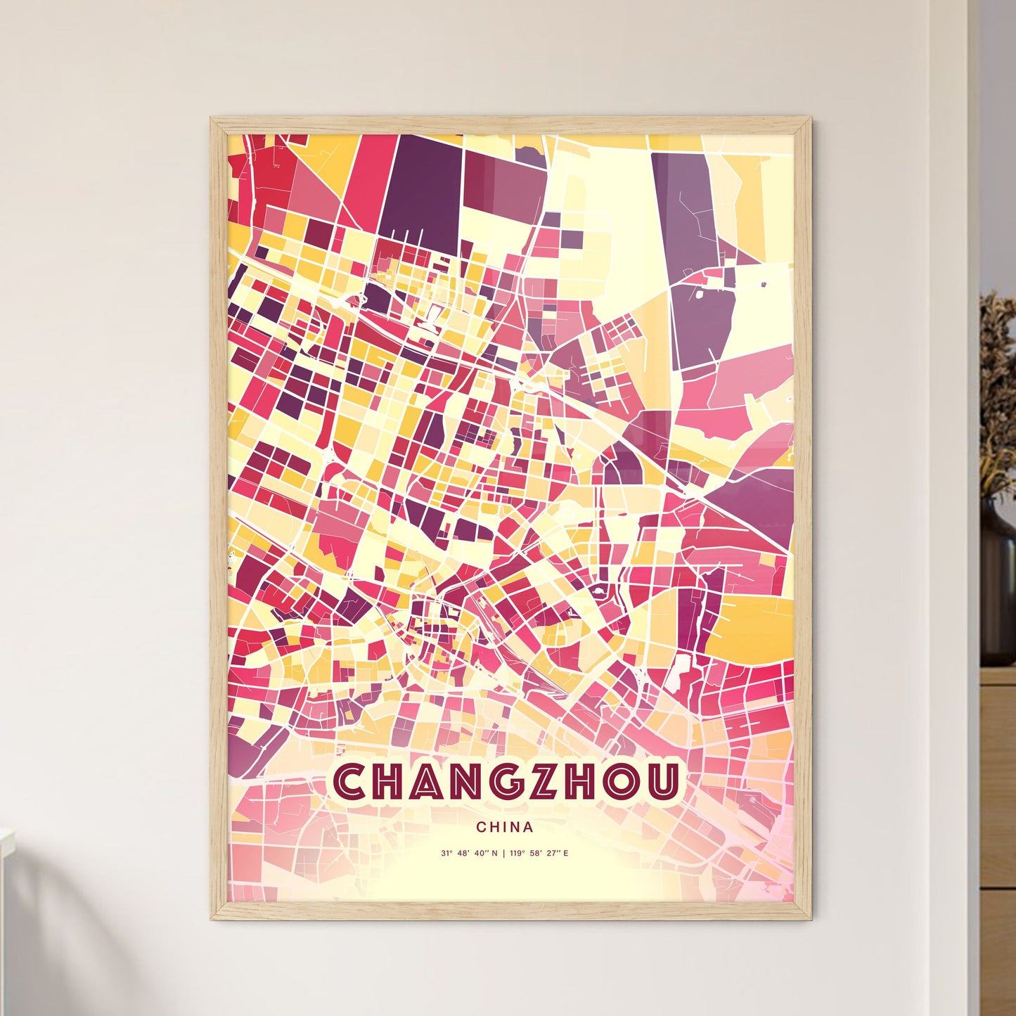 Colorful CHANGZHOU CHINA Fine Art Map Hot Red