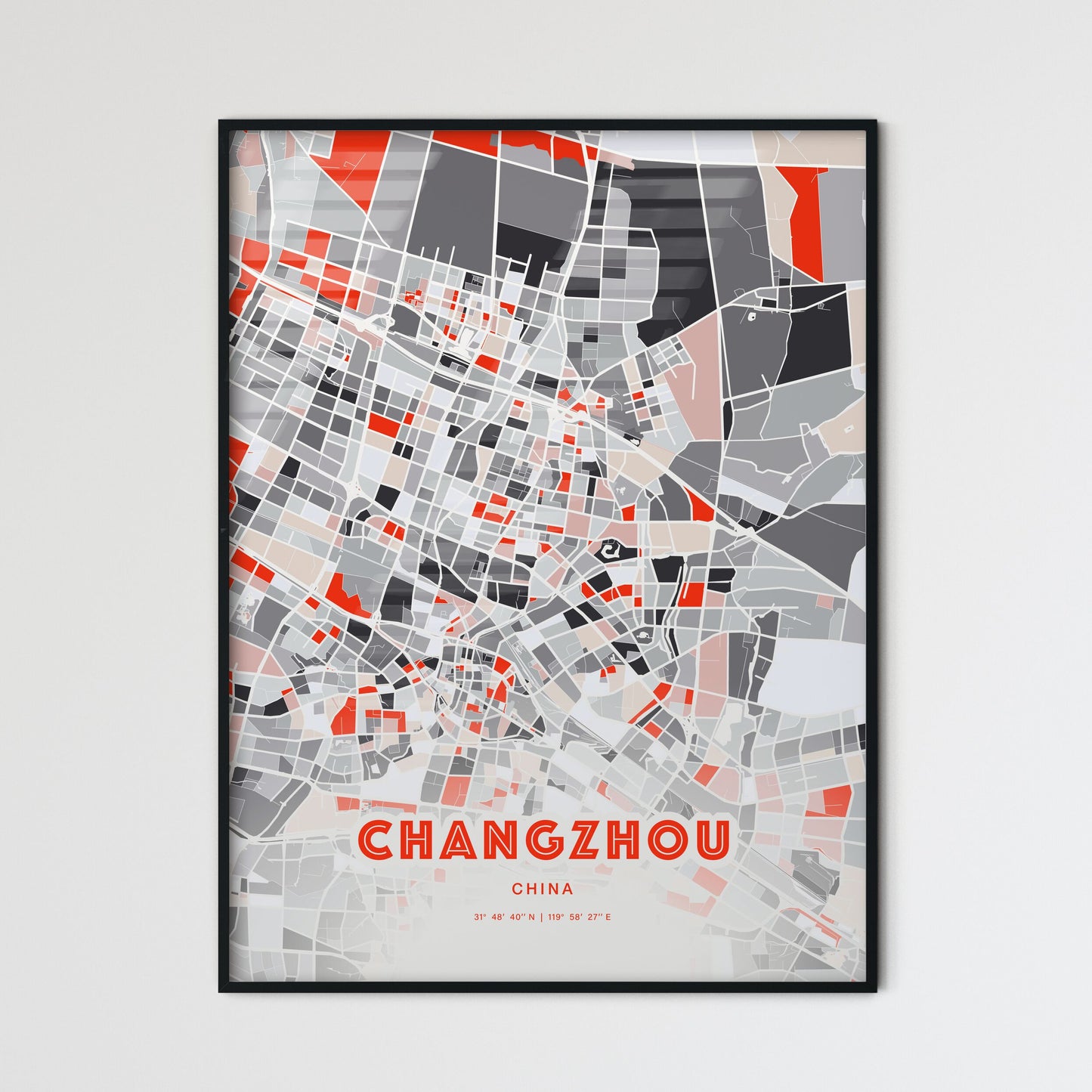 Colorful CHANGZHOU CHINA Fine Art Map Modern