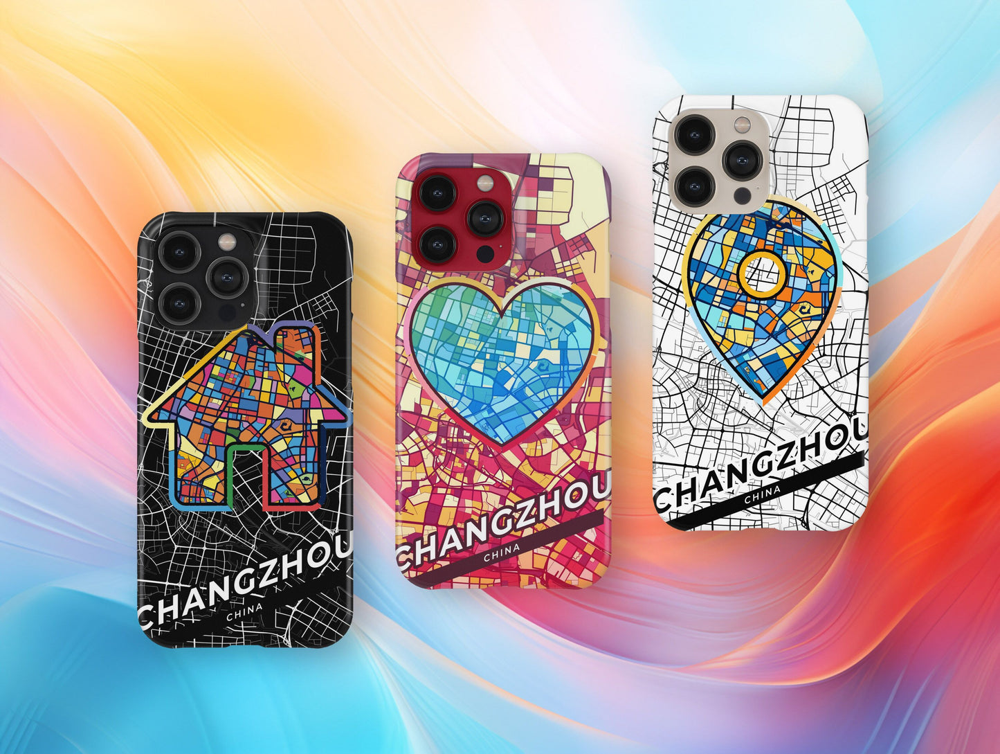 Changzhou China slim phone case with colorful icon. Birthday, wedding or housewarming gift. Couple match cases.