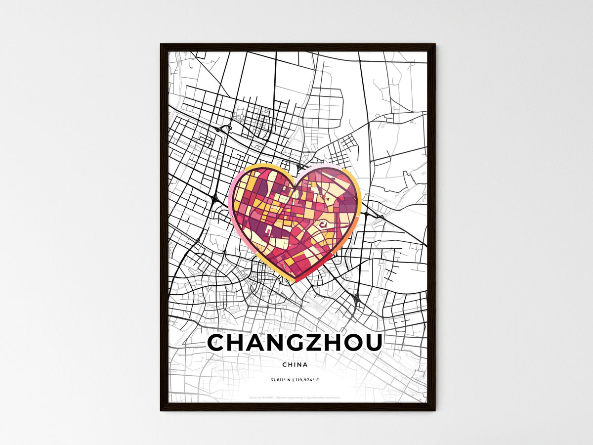 Changzhou China wedding art map with heart icon
