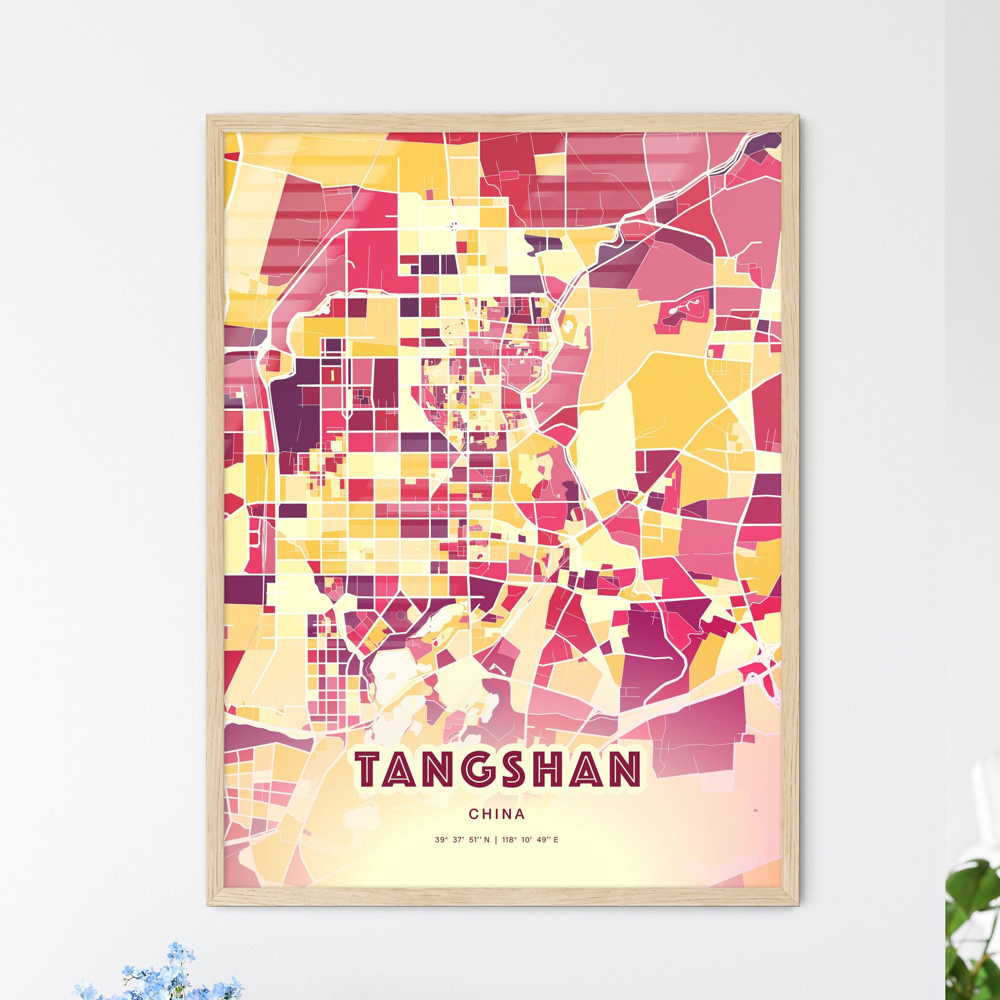 Colorful TANGSHAN CHINA Fine Art Map Hot Red