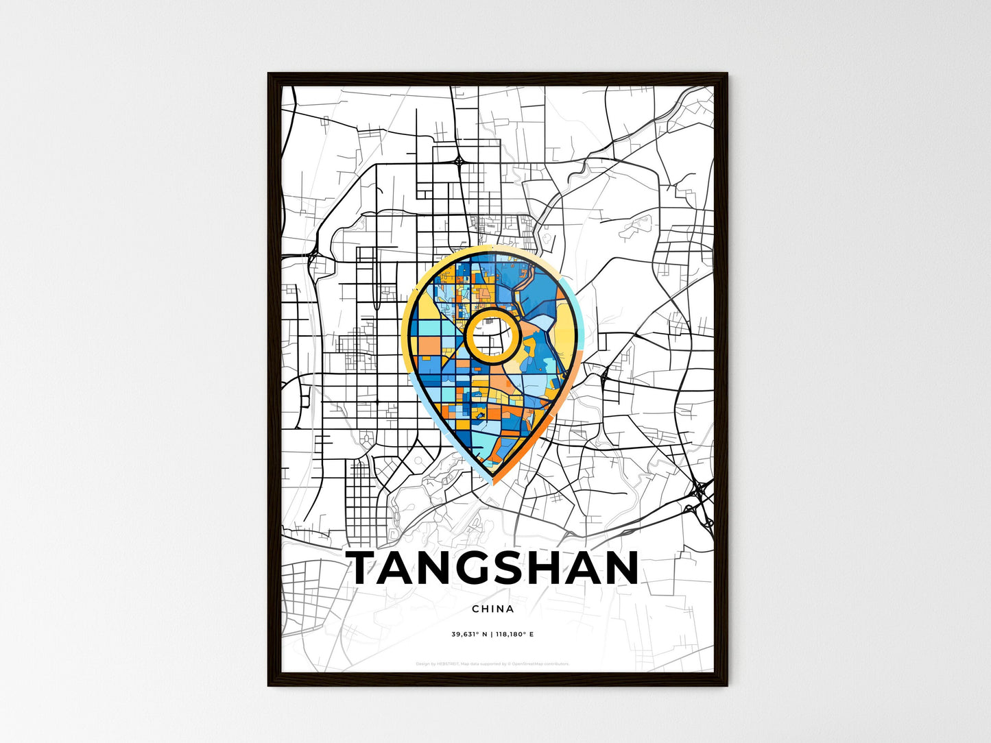 Tangshan China wedding art map with pointer icon