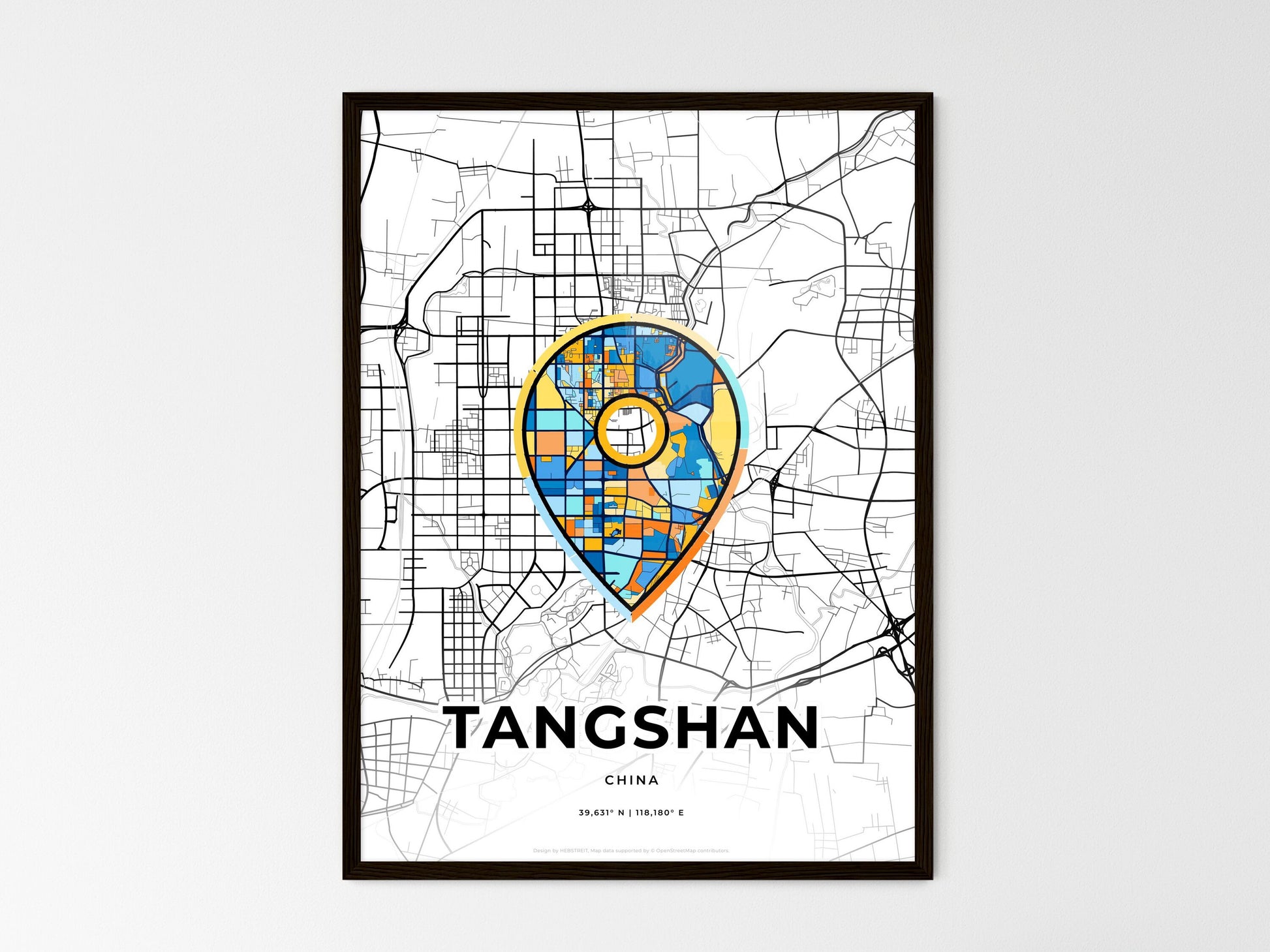 Tangshan China wedding art map with pointer icon