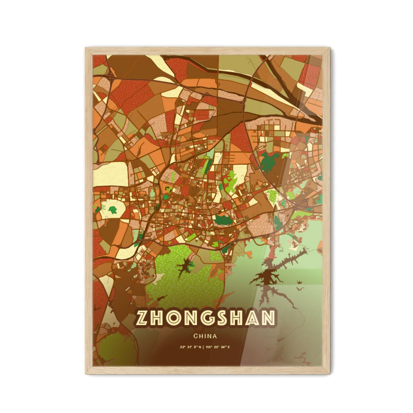 Colorful ZHONGSHAN CHINA Fine Art Map Farmhouse