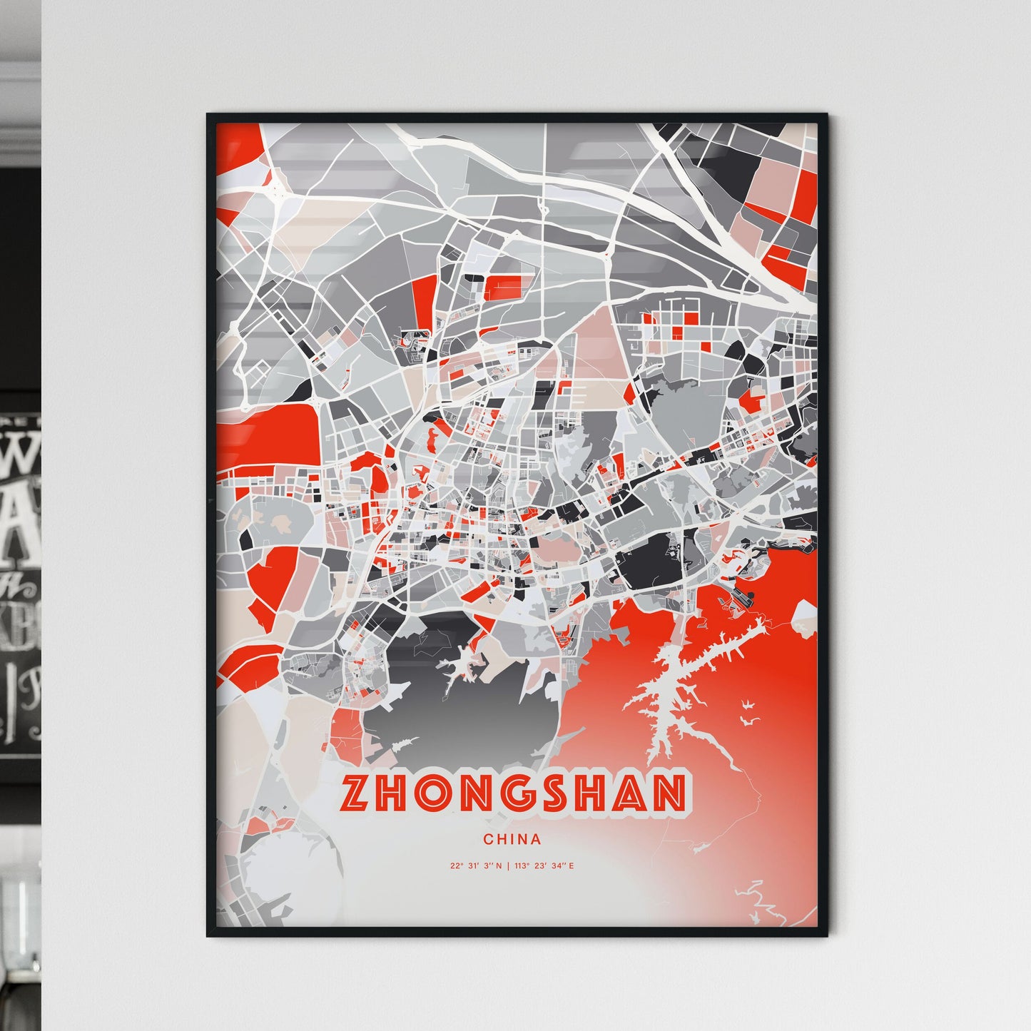 Colorful ZHONGSHAN CHINA Fine Art Map Modern