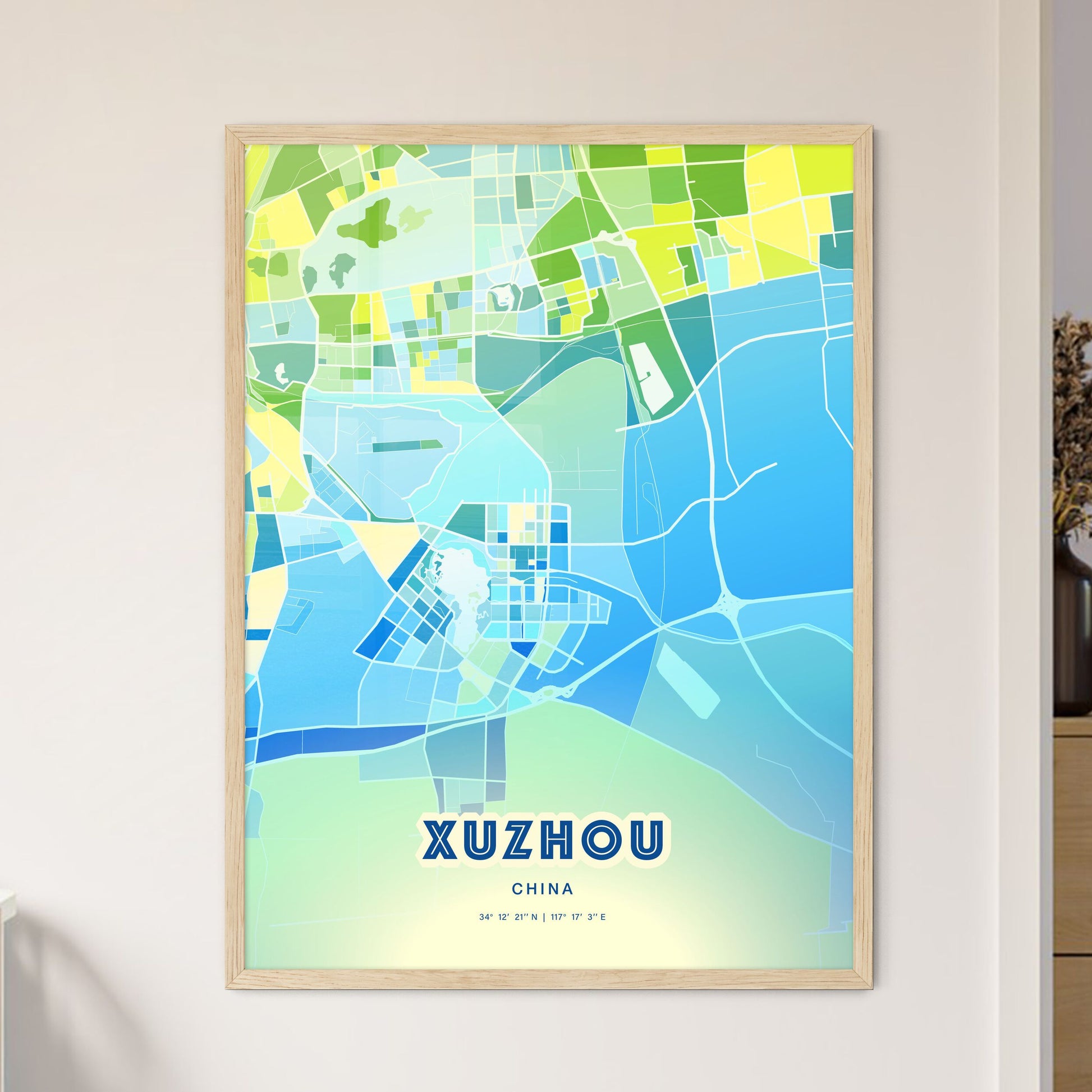 Colorful XUZHOU CHINA Fine Art Map Cool Blue