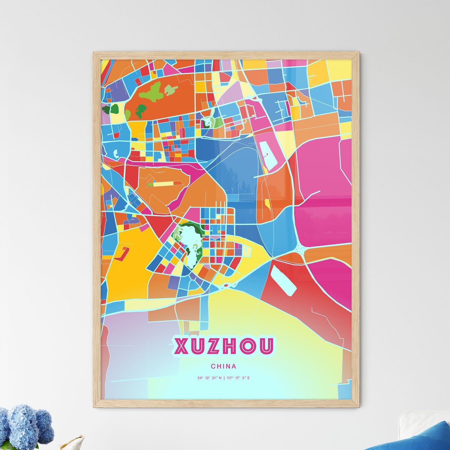 Colorful XUZHOU CHINA Fine Art Map Crazy Colors