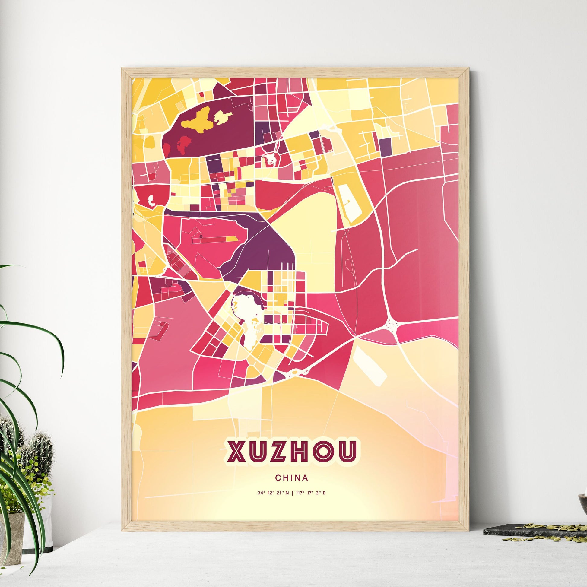 Colorful XUZHOU CHINA Fine Art Map Hot Red