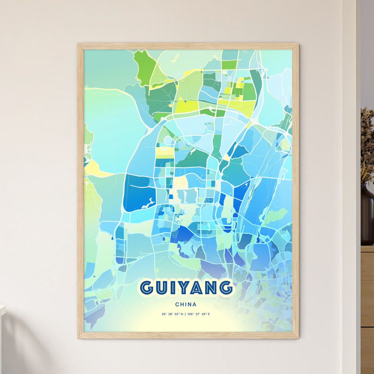 Colorful GUIYANG CHINA Fine Art Map Cool Blue