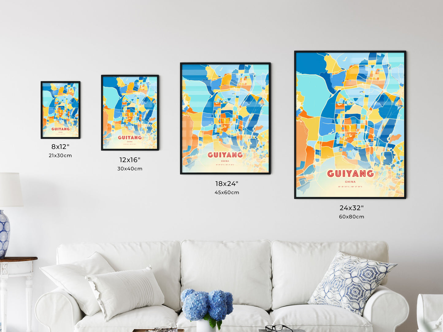 Colorful GUIYANG CHINA Fine Art Map Blue Orange