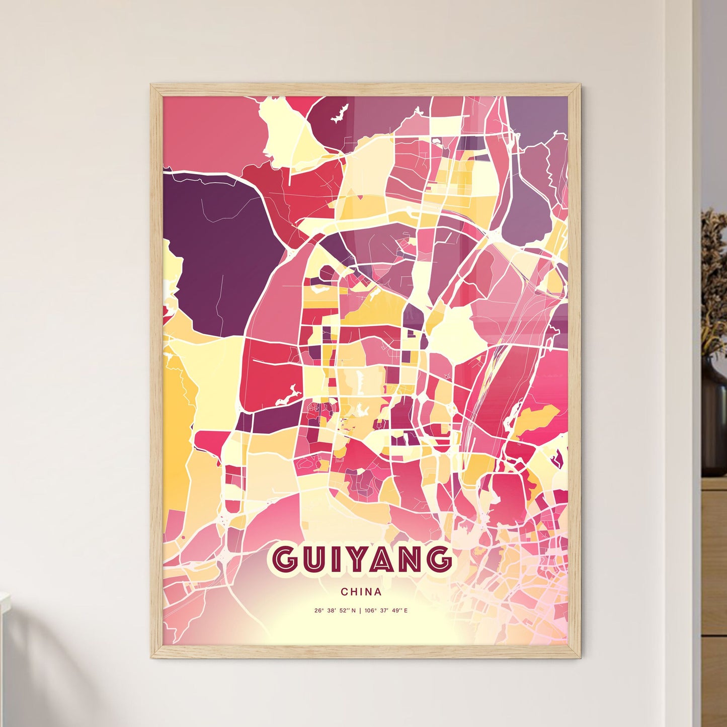 Colorful GUIYANG CHINA Fine Art Map Hot Red