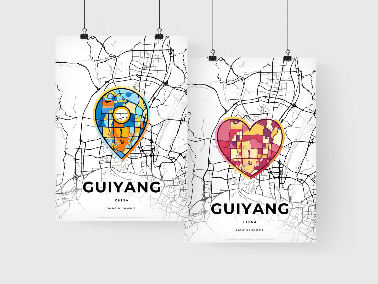 GUIYANG CHINA minimal art map with a colorful icon. Where it all began, Couple map gift.