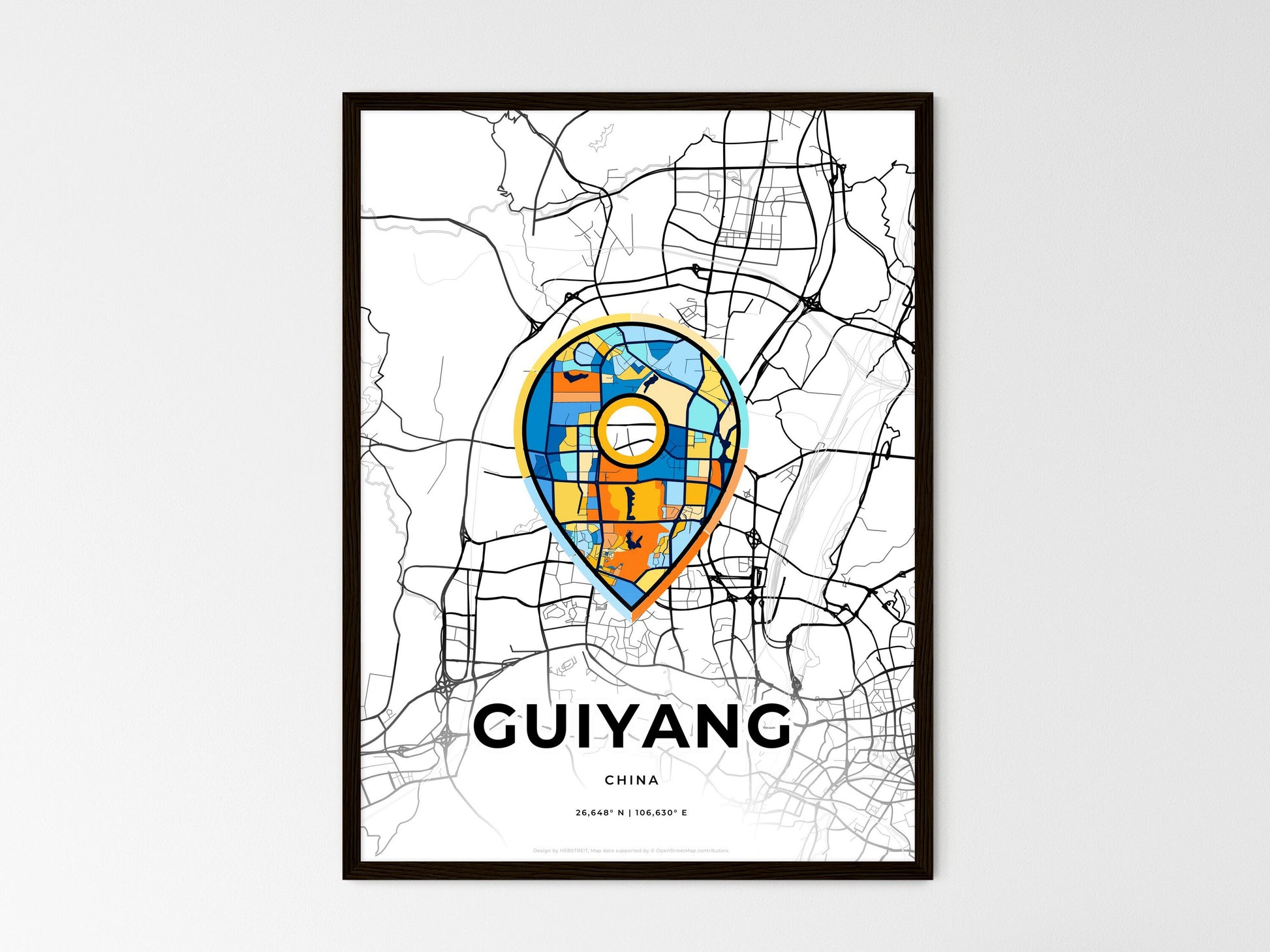 GUIYANG CHINA minimal art map with a colorful icon. Where it all began, Couple map gift. Style 1