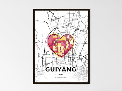 GUIYANG CHINA minimal art map with a colorful icon. Where it all began, Couple map gift. Style 2