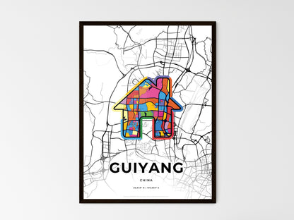 GUIYANG CHINA minimal art map with a colorful icon. Where it all began, Couple map gift. Style 3