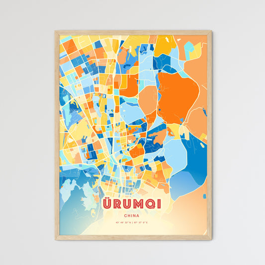 Colorful ÜRUMQI CHINA Fine Art Map Blue Orange
