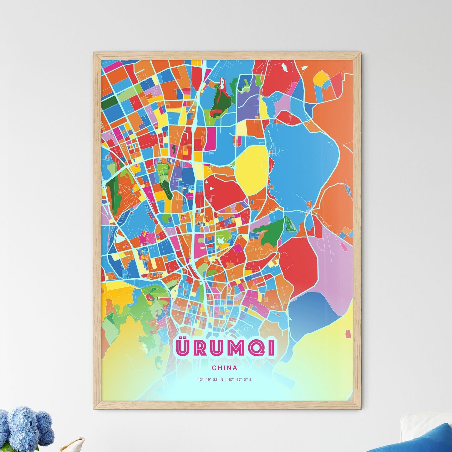 Colorful ÜRUMQI CHINA Fine Art Map Crazy Colors