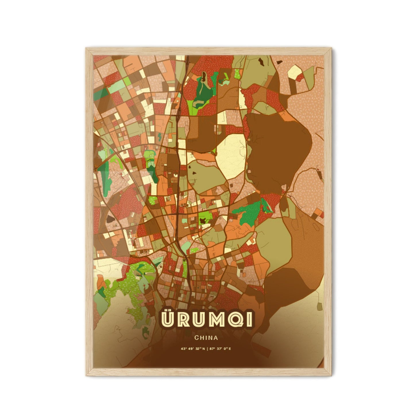 Colorful ÜRUMQI CHINA Fine Art Map Farmhouse