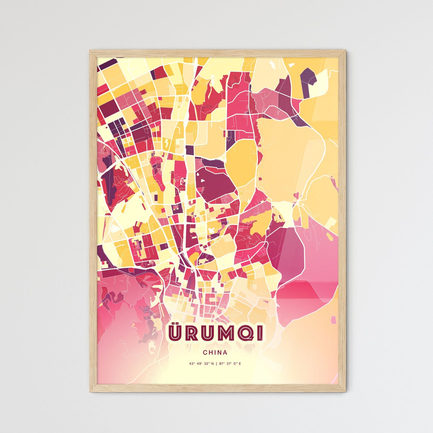 Colorful ÜRUMQI CHINA Fine Art Map Hot Red