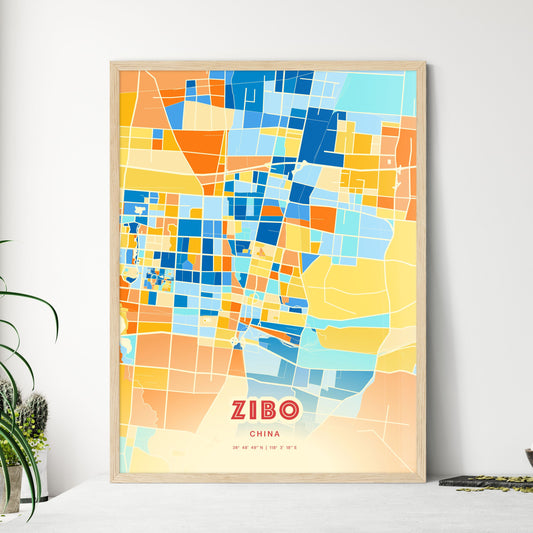 Colorful ZIBO CHINA Fine Art Map Blue Orange