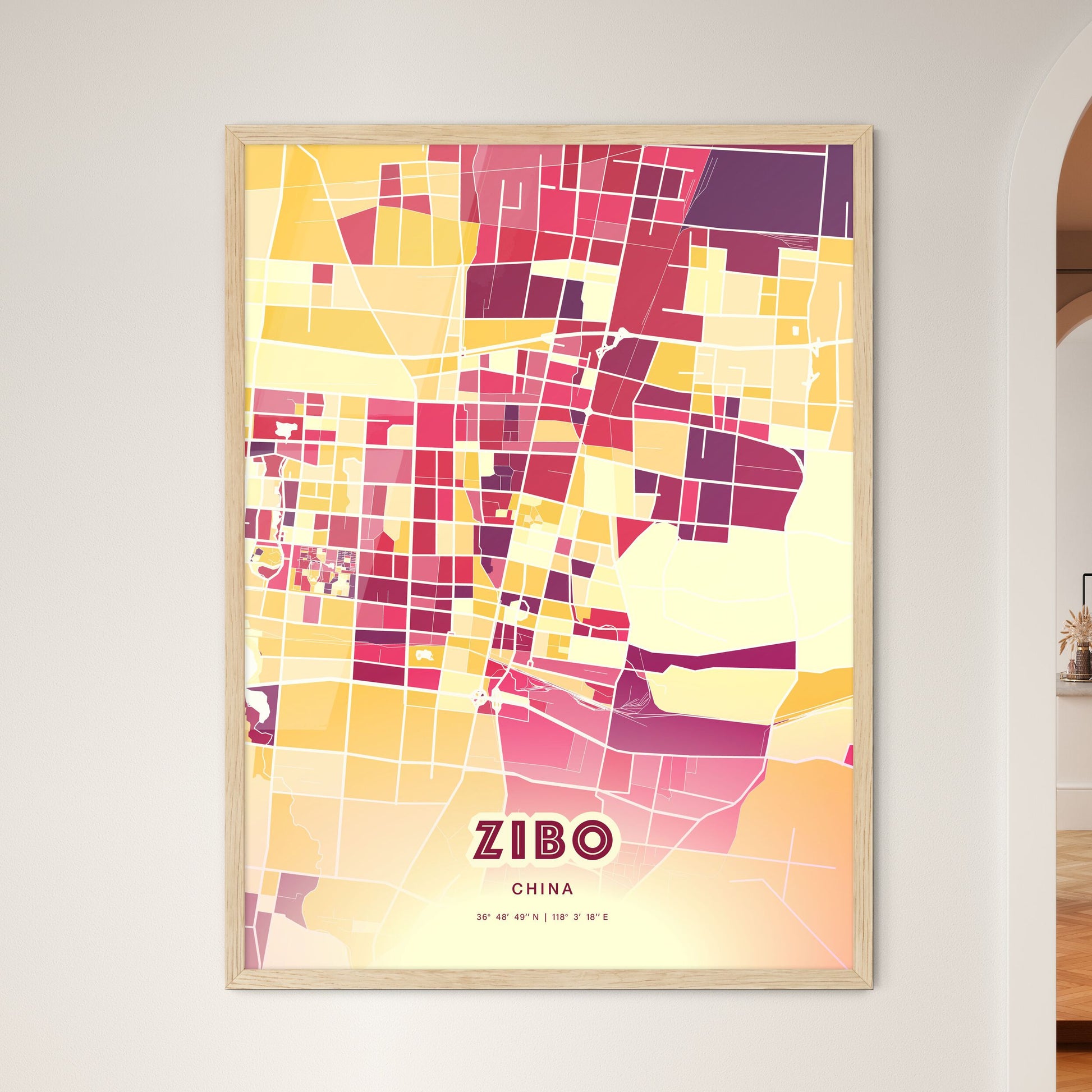 Colorful ZIBO CHINA Fine Art Map Hot Red