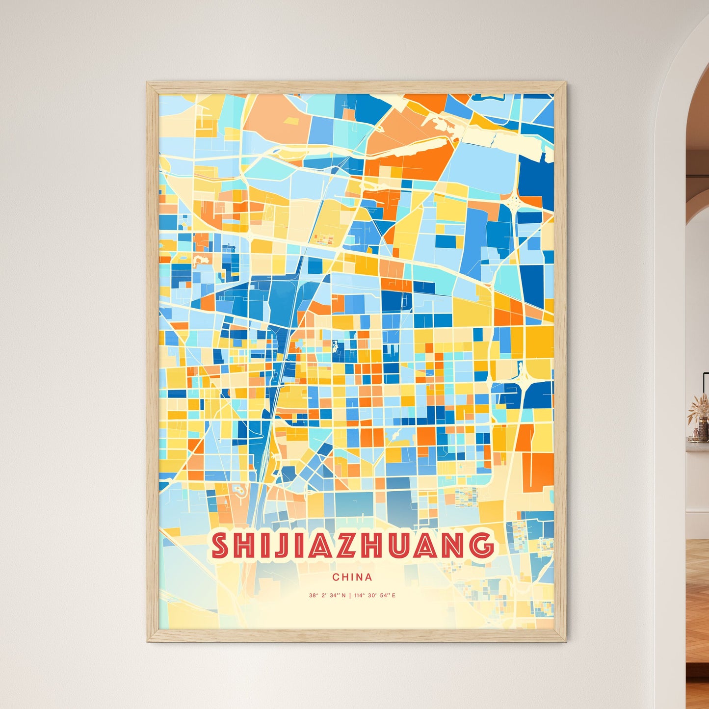 Colorful SHIJIAZHUANG CHINA Fine Art Map Blue Orange