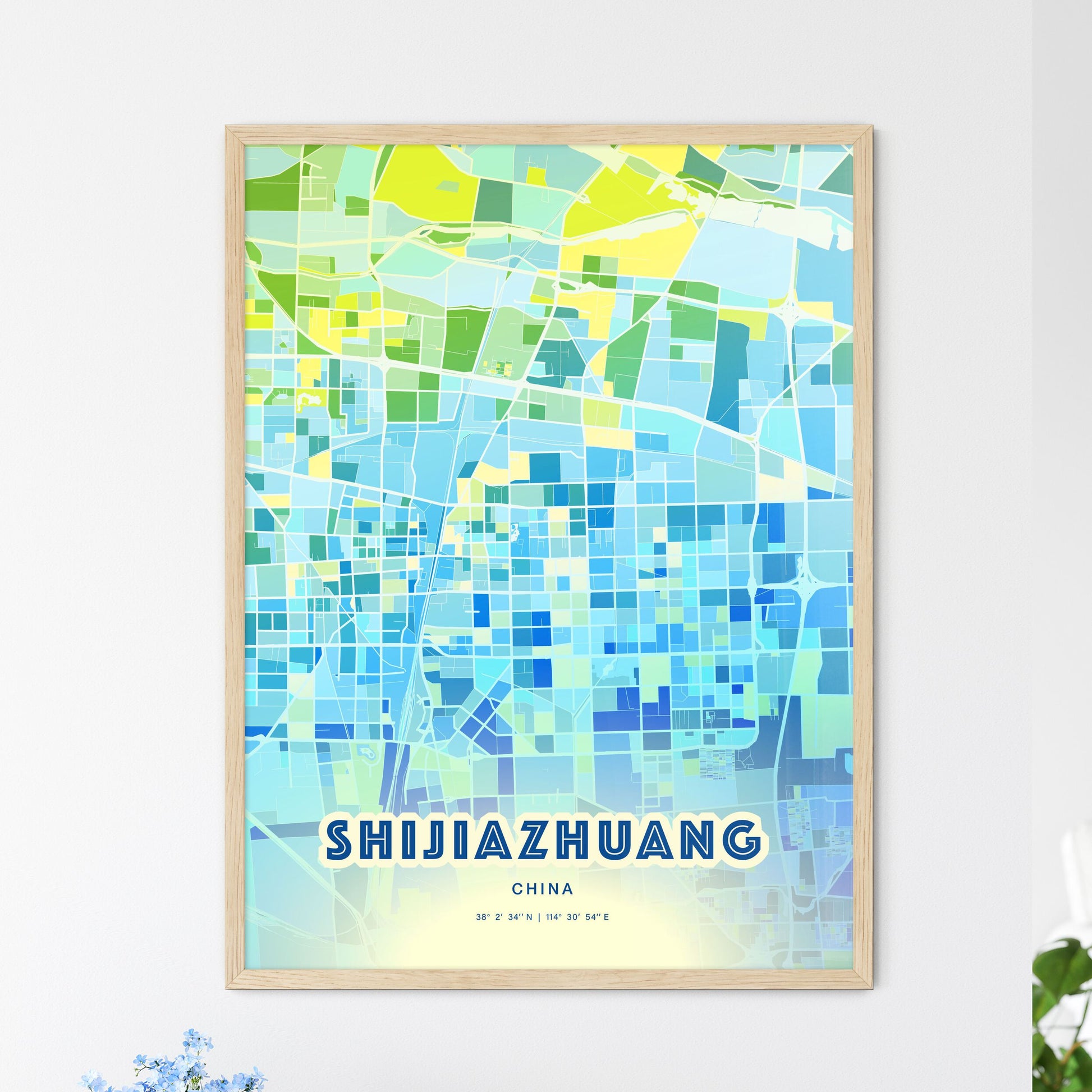 Colorful SHIJIAZHUANG CHINA Fine Art Map Cool Blue