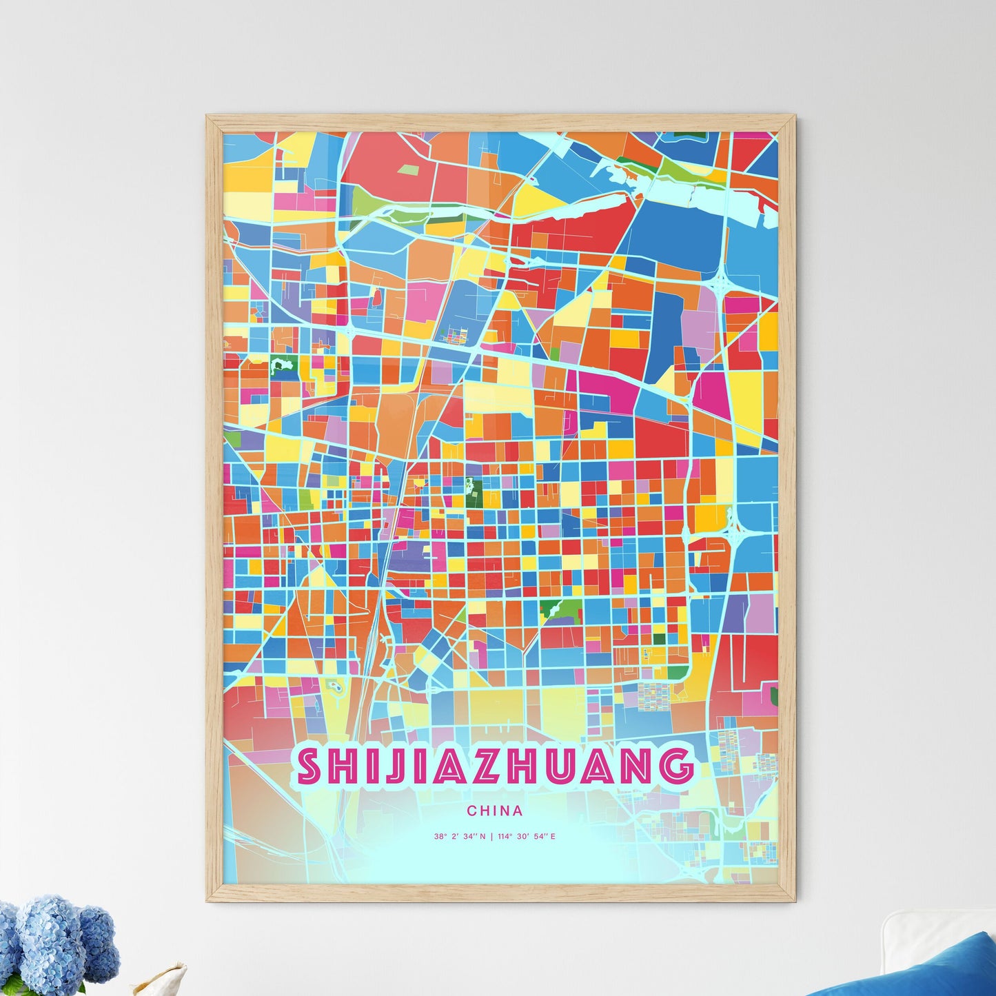 Colorful SHIJIAZHUANG CHINA Fine Art Map Crazy Colors