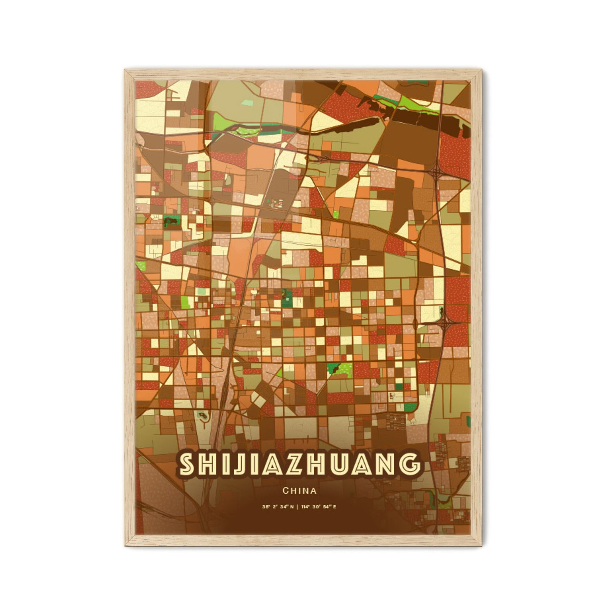 Colorful SHIJIAZHUANG CHINA Fine Art Map Farmhouse