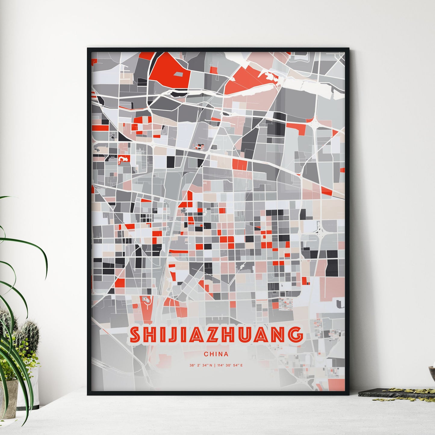 Colorful SHIJIAZHUANG CHINA Fine Art Map Modern