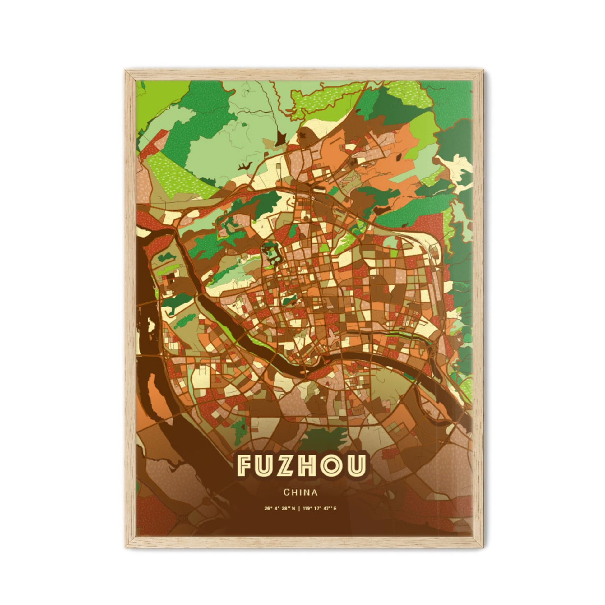 Colorful FUZHOU CHINA Fine Art Map Farmhouse