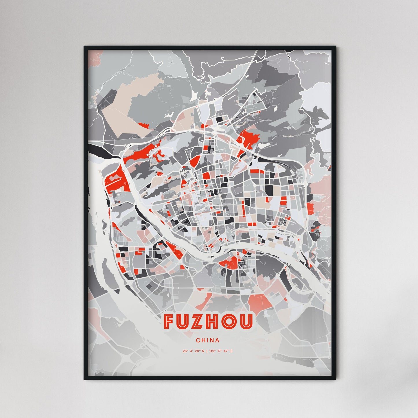 Colorful FUZHOU CHINA Fine Art Map Modern