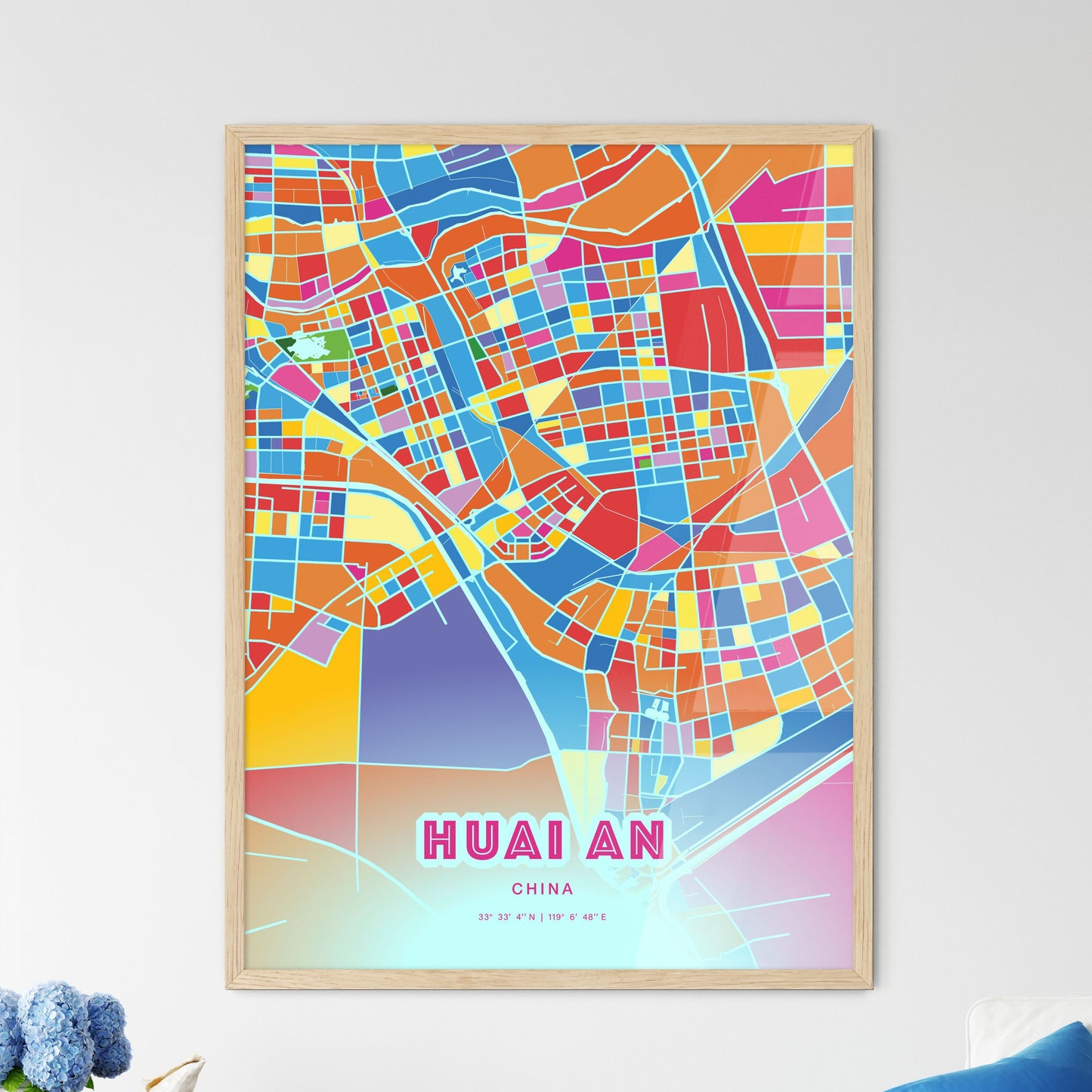 Colorful HUAI AN CHINA Fine Art Map Crazy Colors