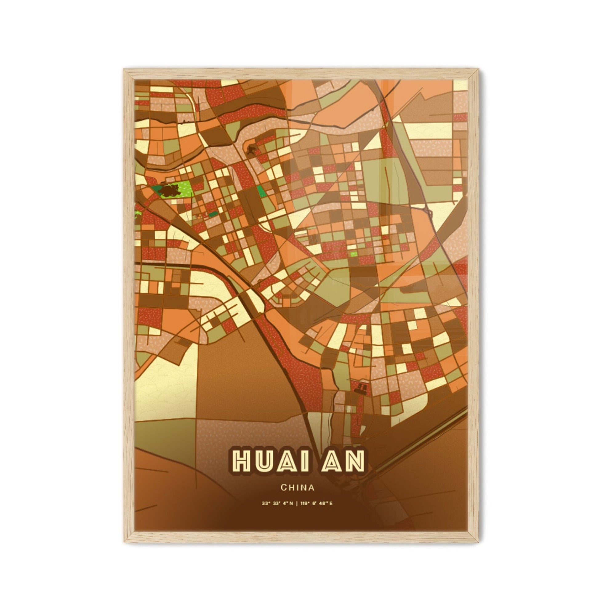 Colorful HUAI AN CHINA Fine Art Map Farmhouse