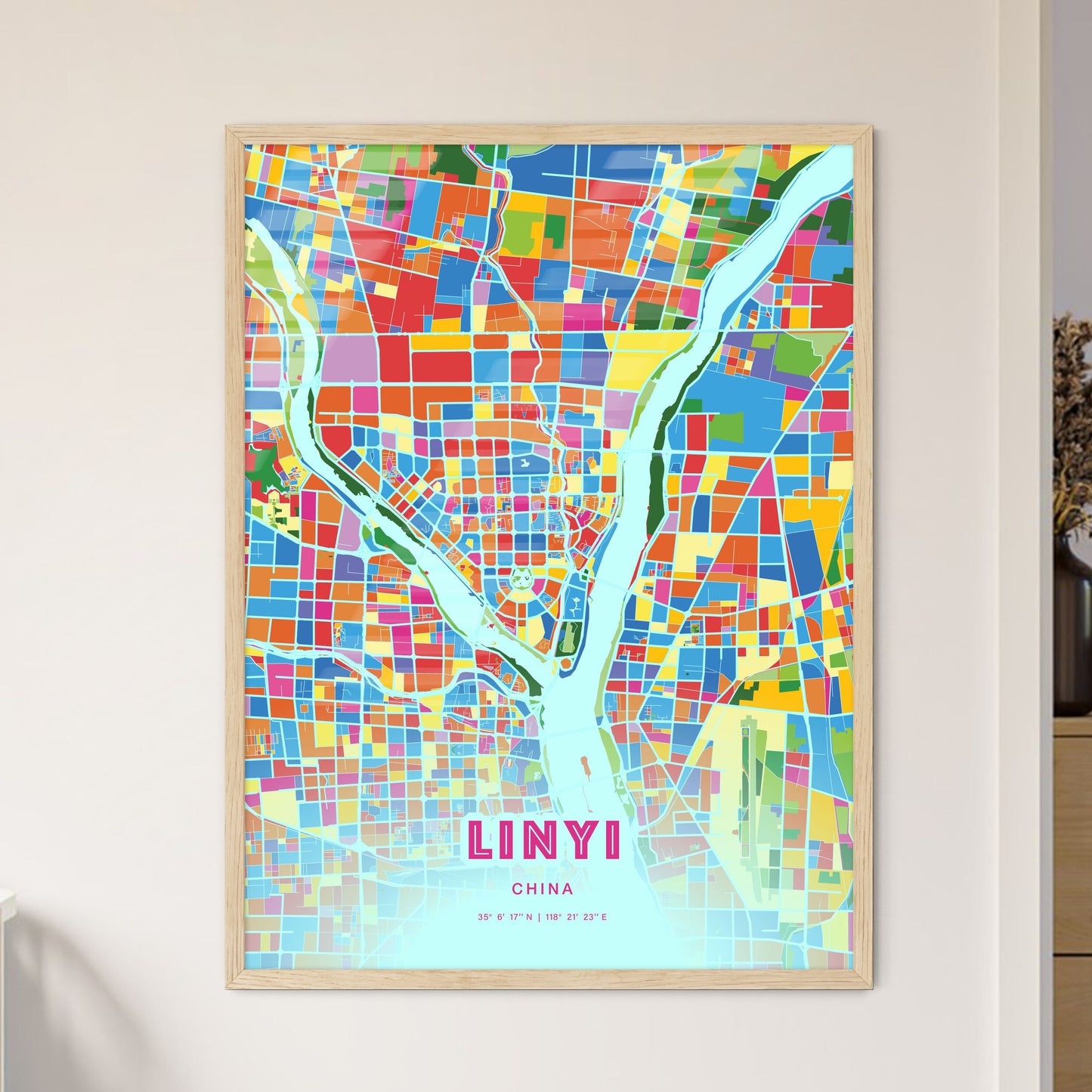 Colorful LINYI CHINA Fine Art Map Crazy Colors