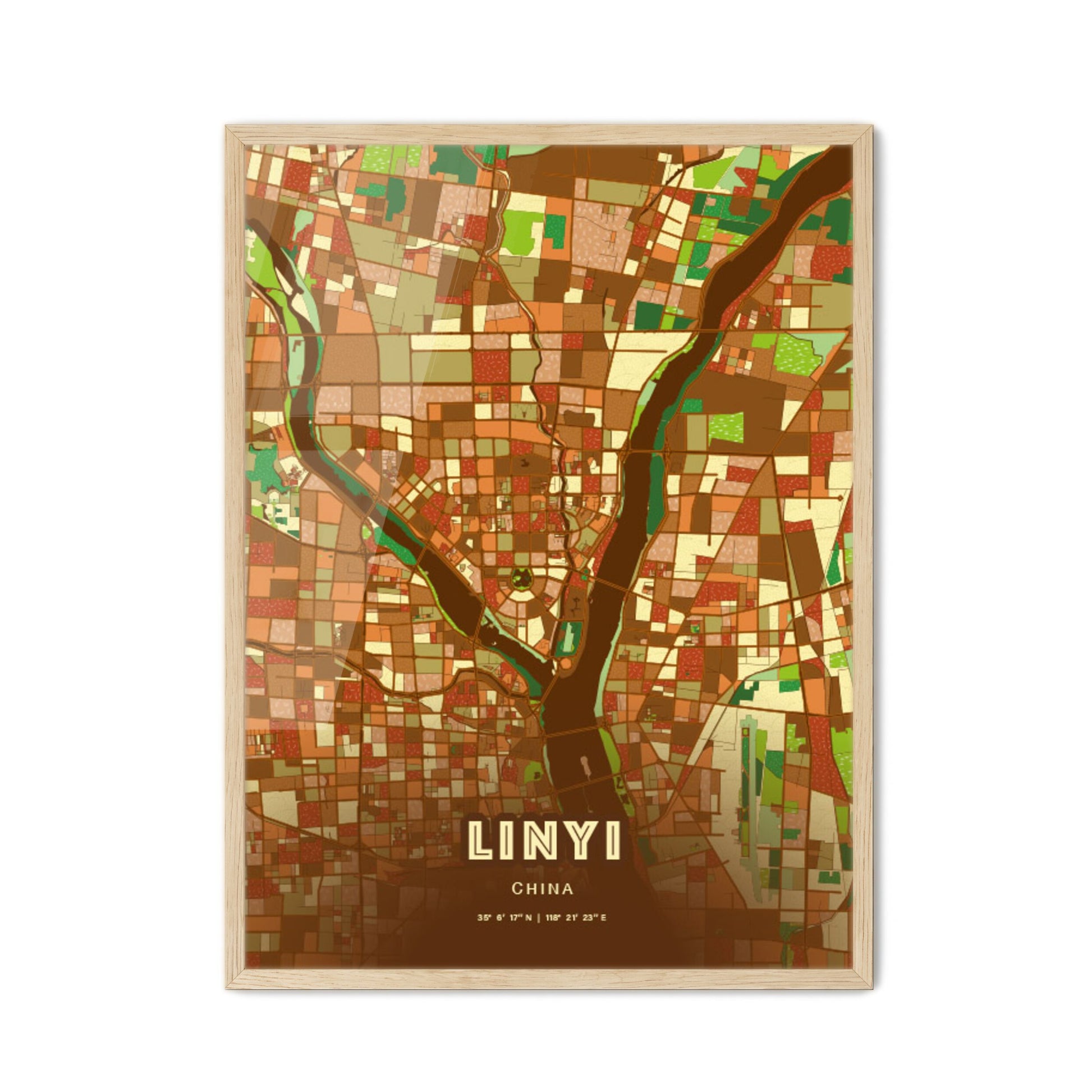 Colorful LINYI CHINA Fine Art Map Farmhouse