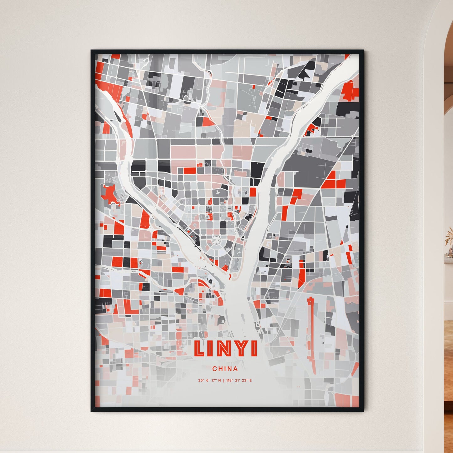 Colorful LINYI CHINA Fine Art Map Modern