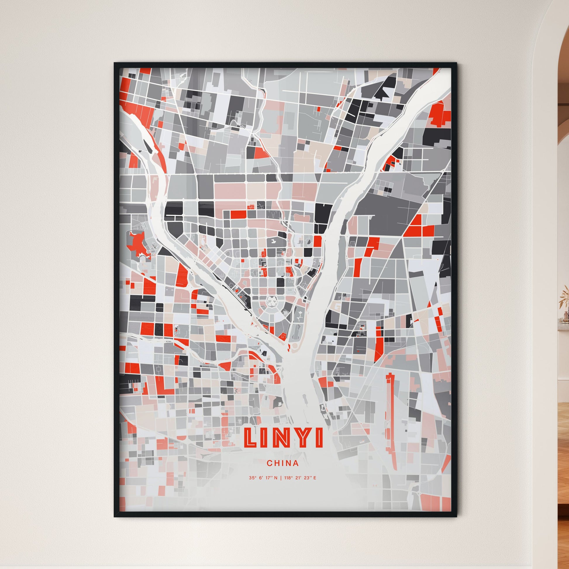 Colorful LINYI CHINA Fine Art Map Modern