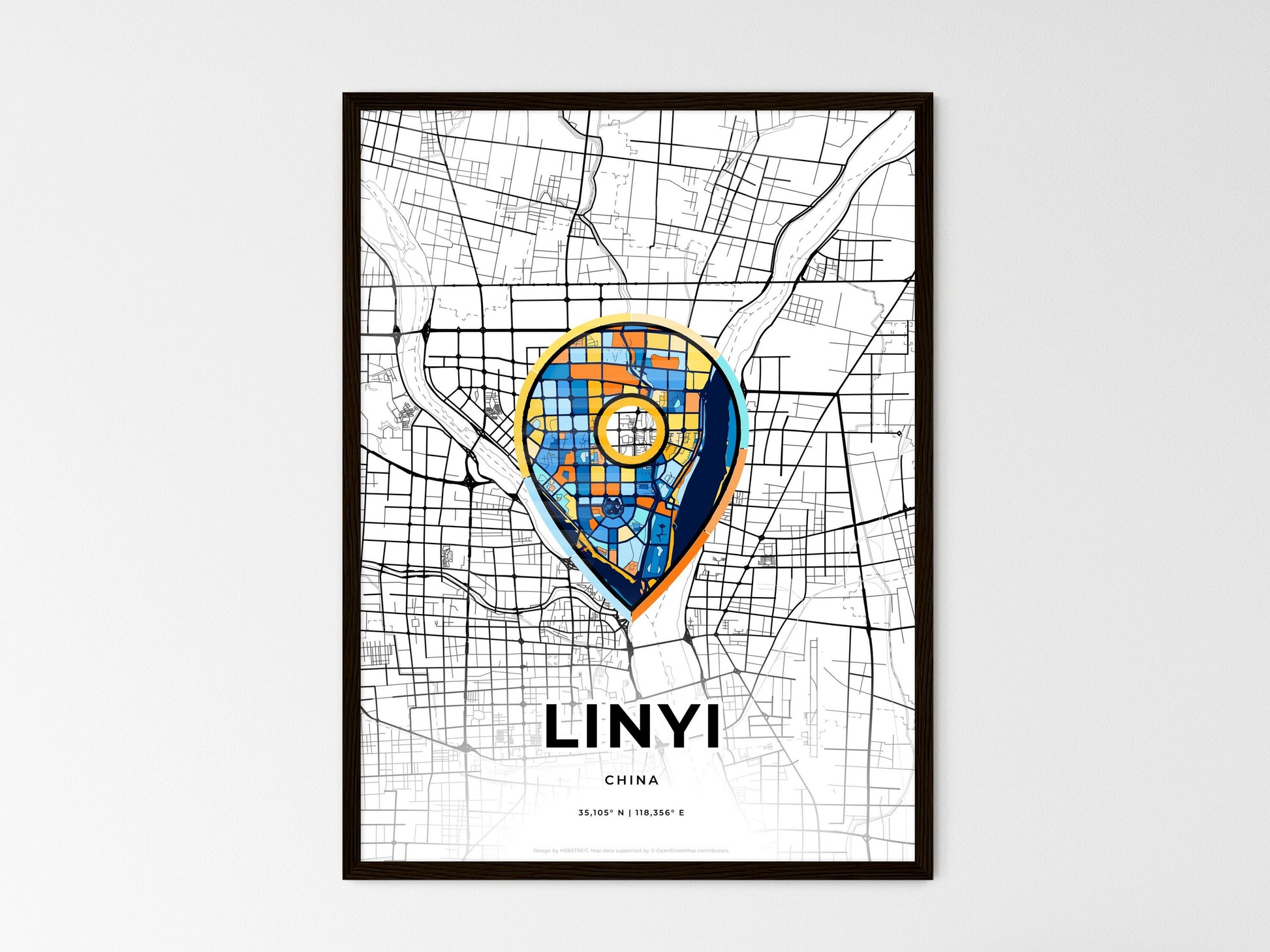 Linyi China wedding art map with pointer icon